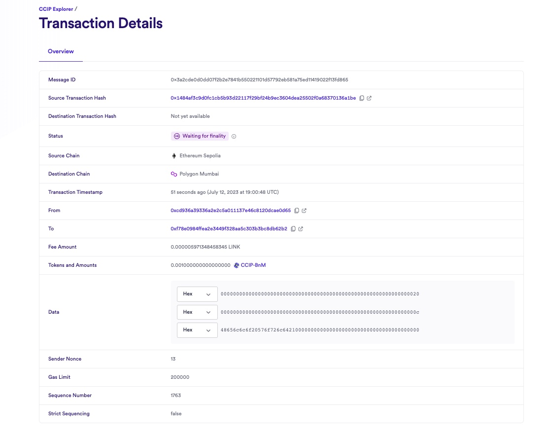 Chainlink CCIP Explorer transaction details